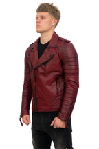 Mens Slim-Fit Double Zip Brando Leather Biker Jacket-Cairo