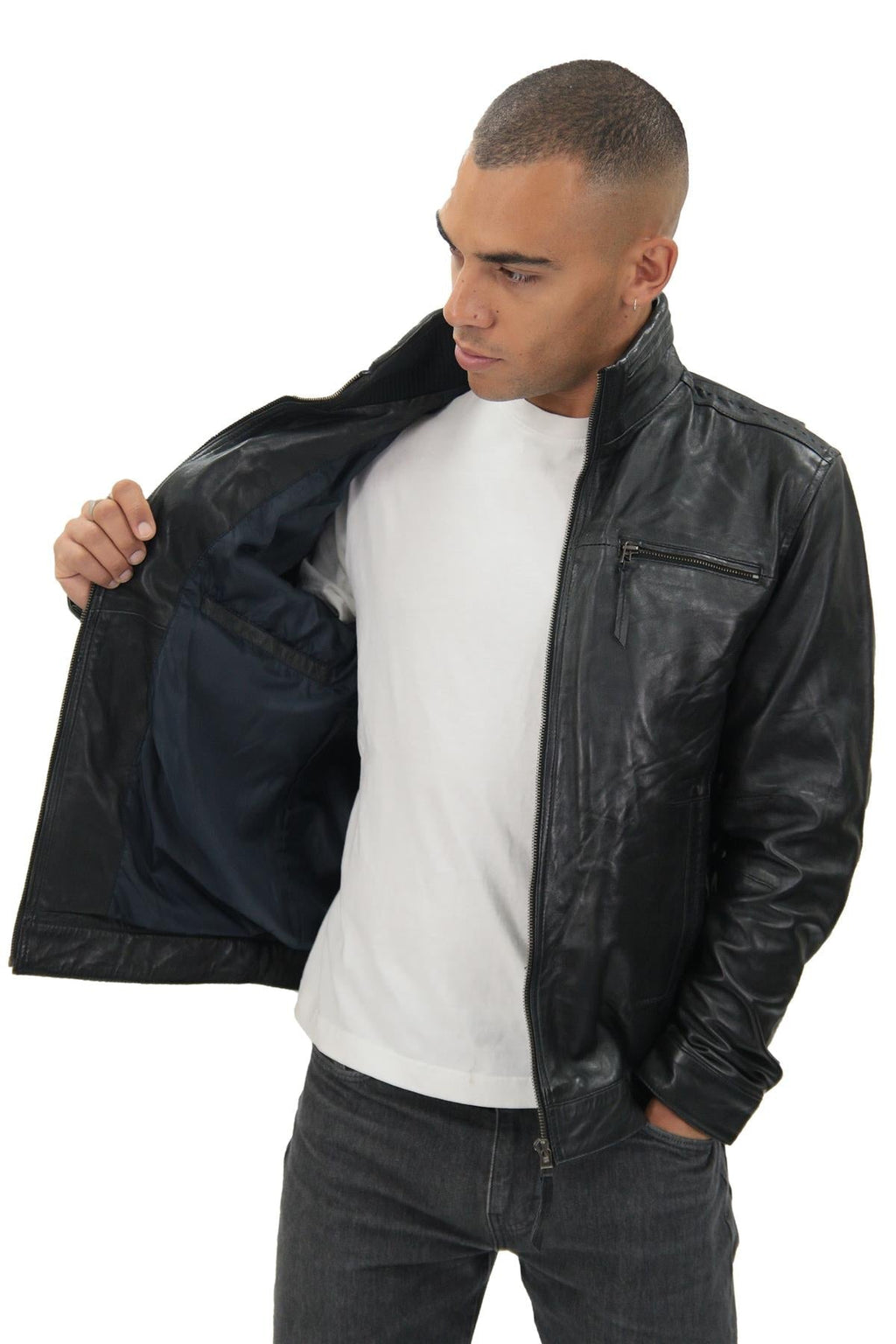 Mens Classic Leather Biker Jacket-Caracas