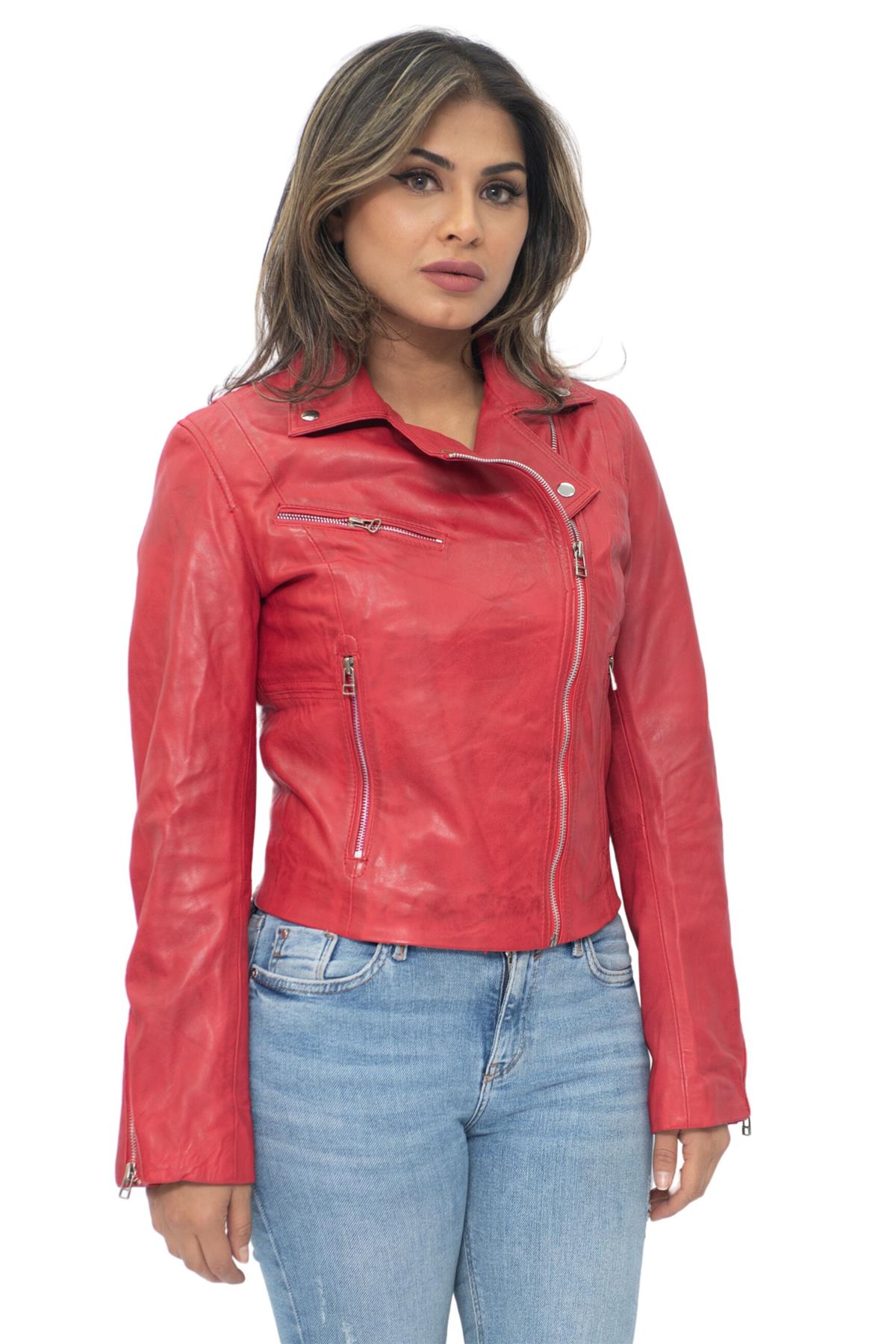Womens Leather Biker Jacket-Zanzibar