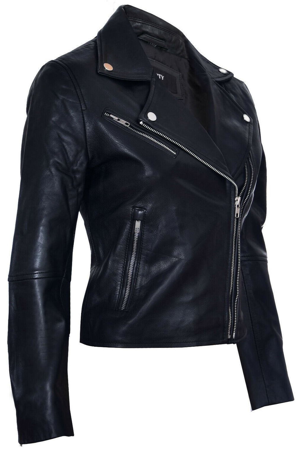 Womens Leather Retro Biker Jacket-Madeley