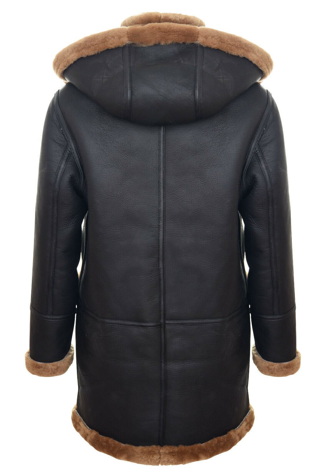 Mens Winter Sheepskin Hooded Duffle Coat-Helsinki