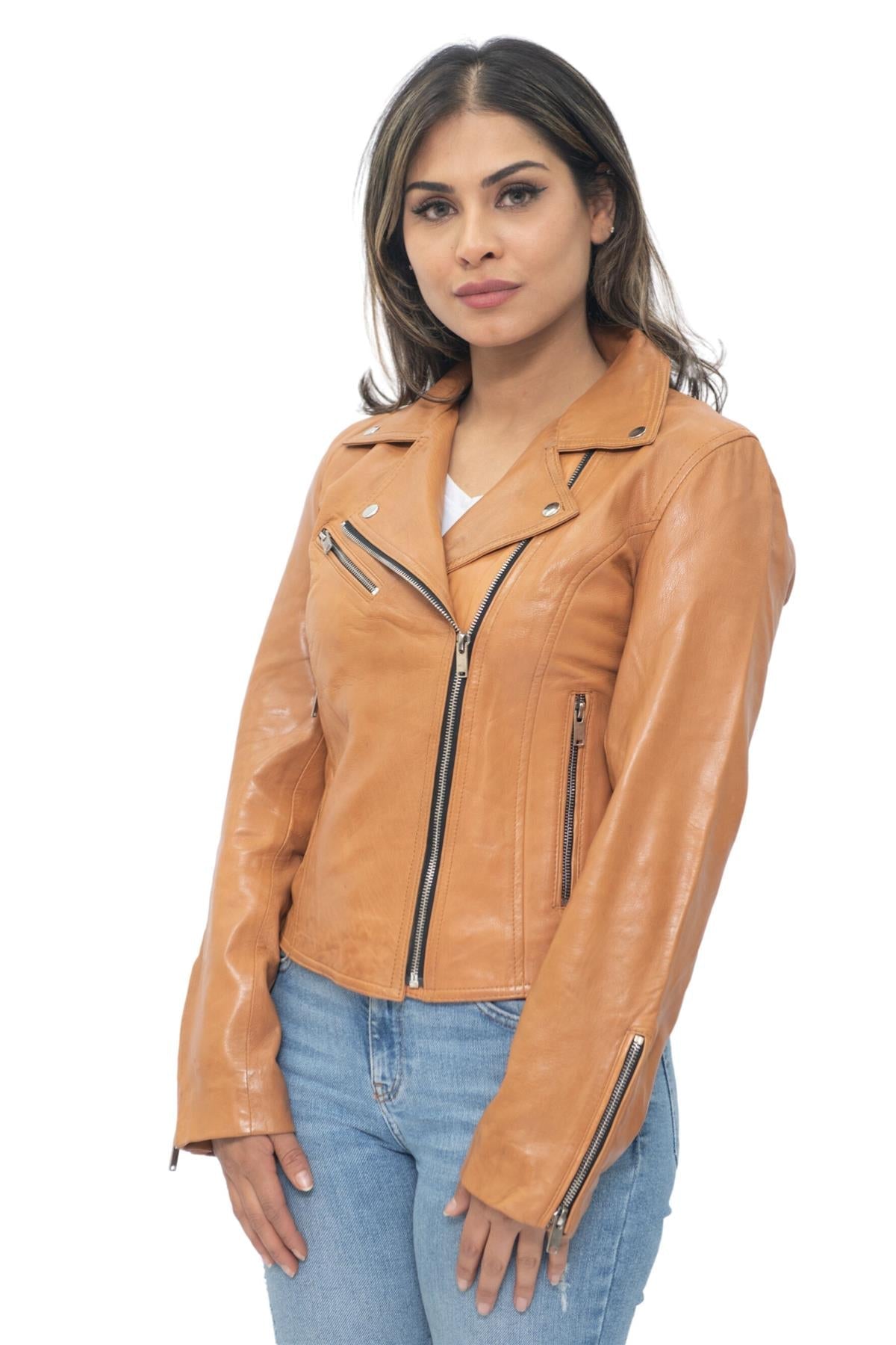 Womens Leather Classic Biker Brando Jacket-Baku