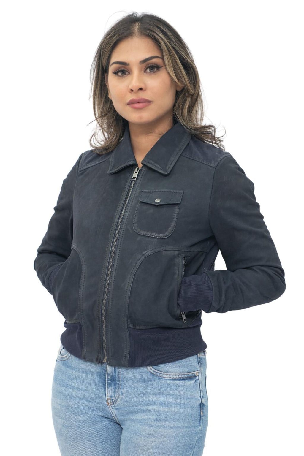 Womens Leather MA-1 Varsity Jacket-Ann Arbor