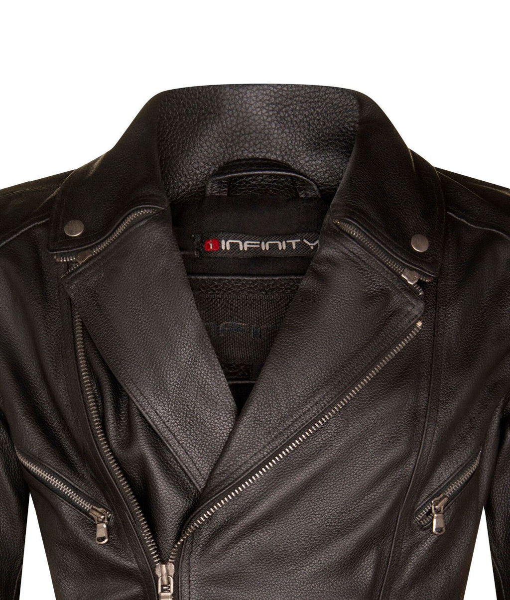 Mens Cross Zip Mid-Length CE Armour Biker Jacket