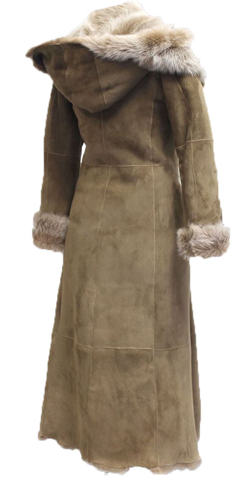 Womens Suede Toscana Sheepskin Hooded Trench Coat-Fribourg