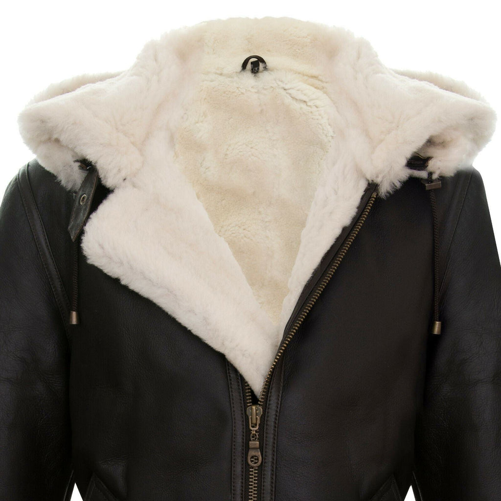 Mens Hooded Sheepskin Leather B3 Flying Jacket-Columbus