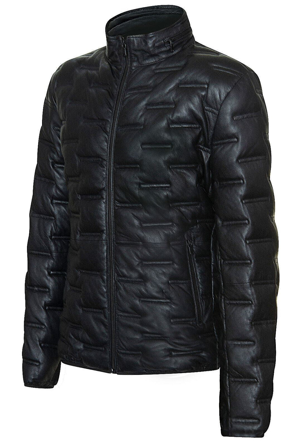 Mens Quilted Puffer Leather Bomber Jacket - Torpoint