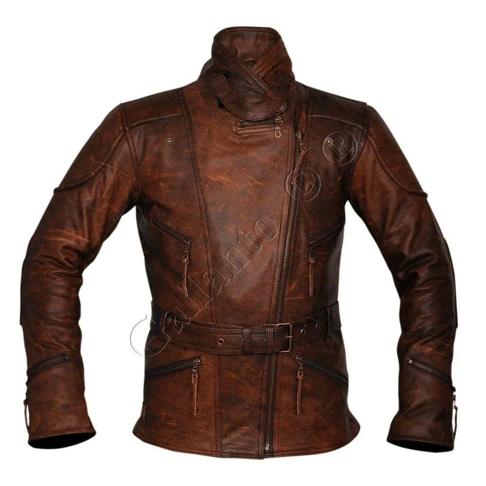 Demi Womens Ladies 3/4 Motorcycle Brown Distressed Vintage Leather Jacket
