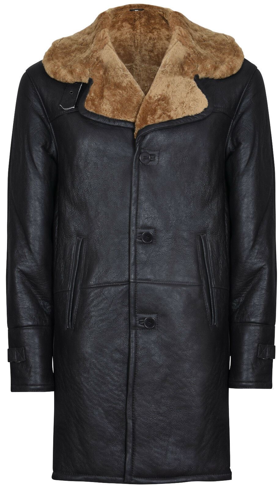 Mens Warm Shearling Sheepskin Crombie Coat-Cologne
