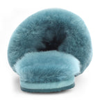 Women's Sheepskin Slippers Teal Warm Winter Fur Sliders - Nordic