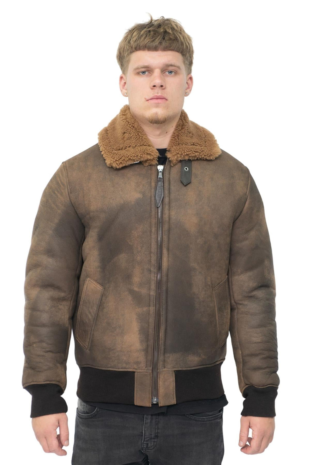 Mens Antique Sheepskin Bomber Jacket-Algorta