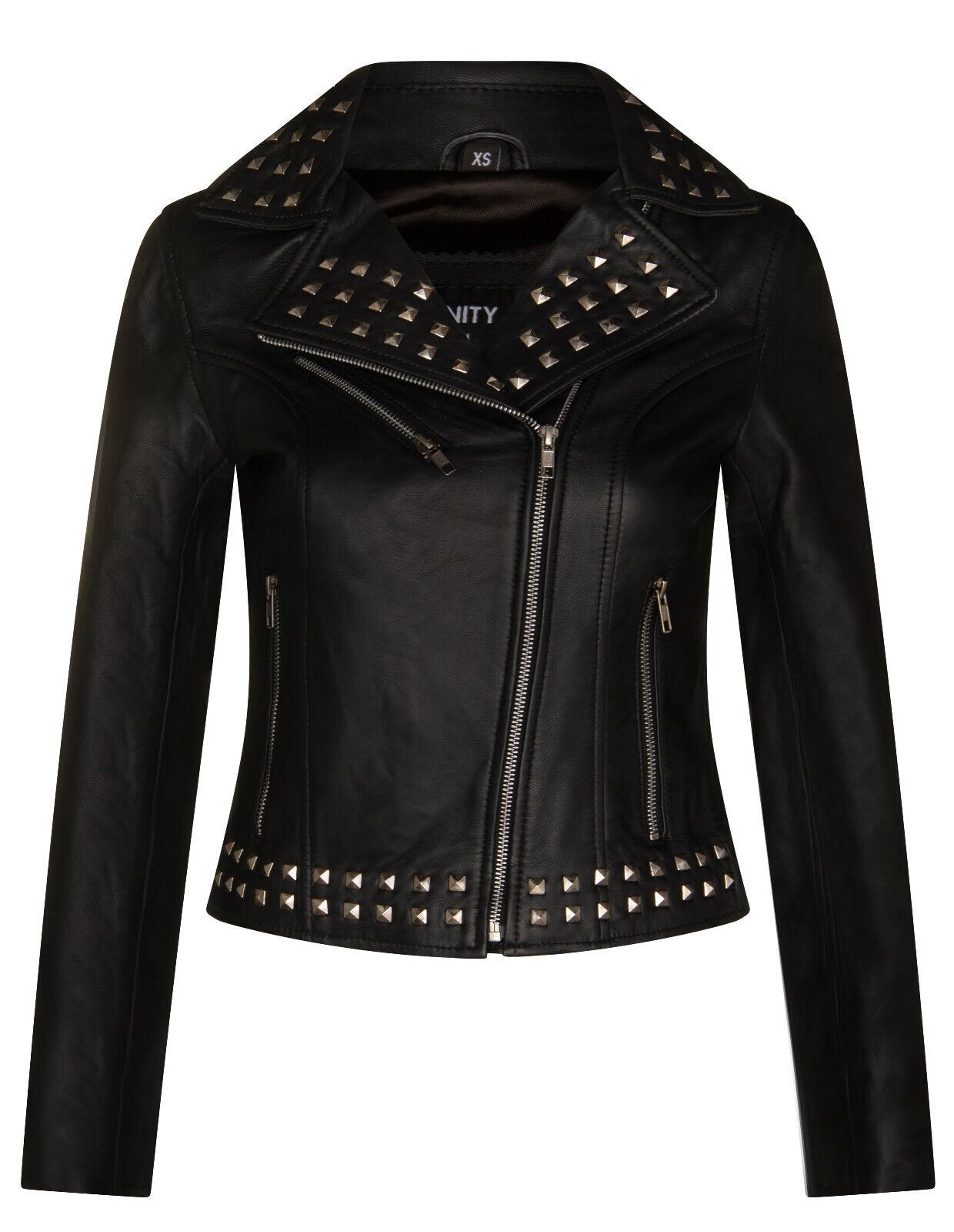 Womens Gothic Biker Leather Jacket with Studs-Bilbao