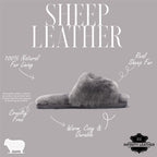 Women's Sheepskin Slippers Grey Warm Winter Fur Sliders - Nordic