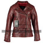 Distressed Red Demi Womens 3/4 Biker Leather Jacket