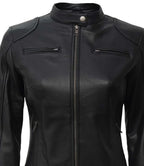 Dodge Women's Tall Black Leather Biker Style Jacket