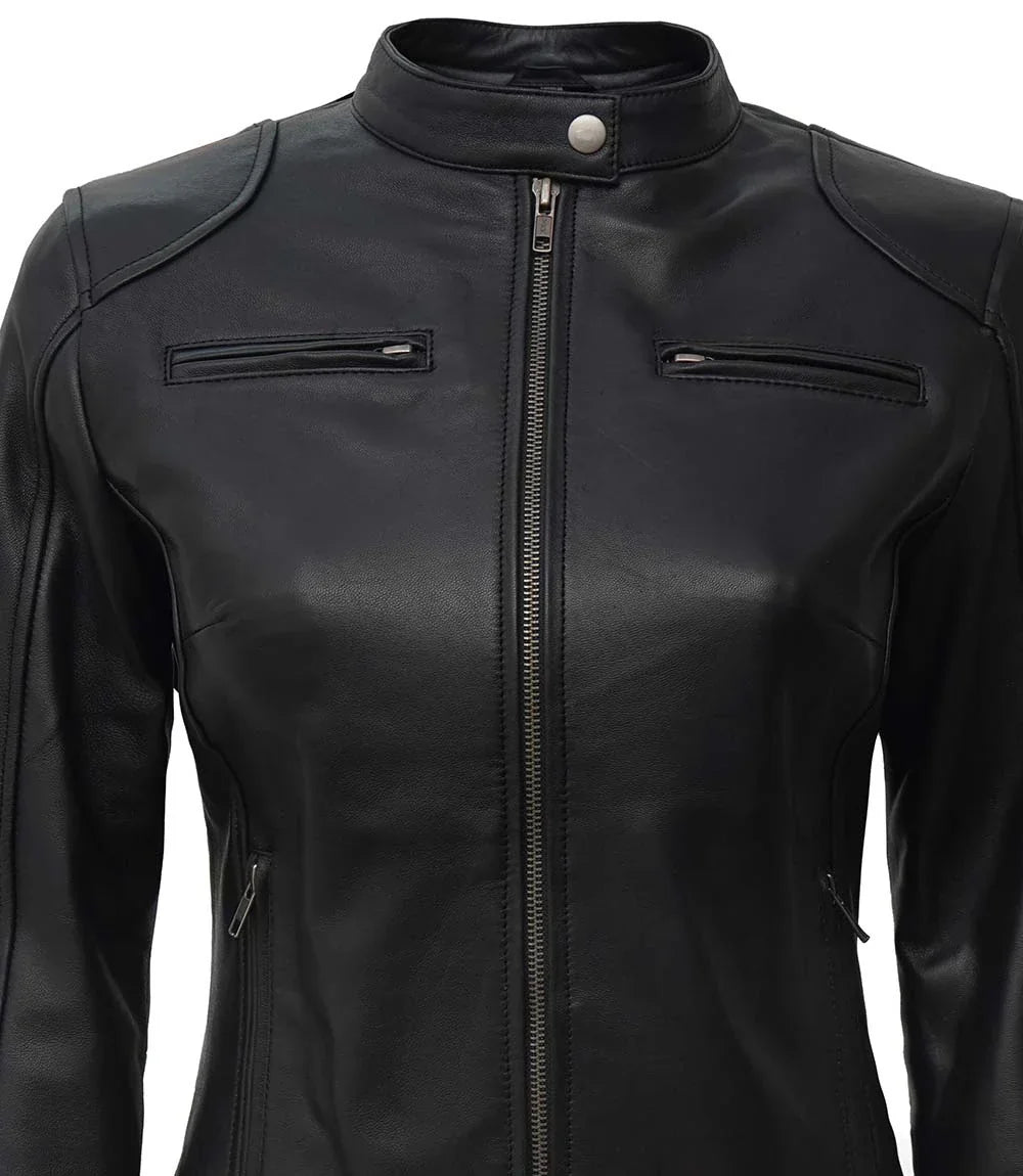 Dodge Women's Tall Black Leather Biker Style Jacket