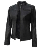 Dodge Women's Tall Black Leather Biker Style Jacket