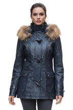 Womens Quilted Leather Parka Jacket-Brussels