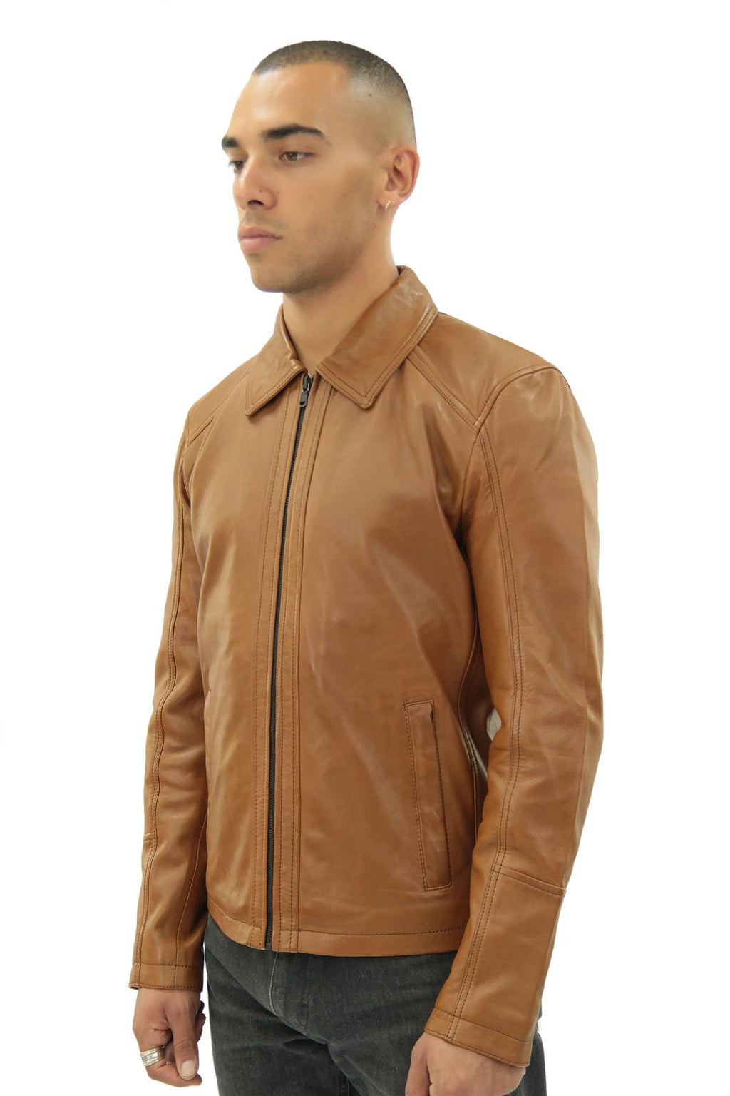 Mens Smart Classic Harrington Leather Jacket-New York