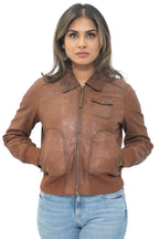 Womens Leather MA-1 Varsity Jacket-Ann Arbor
