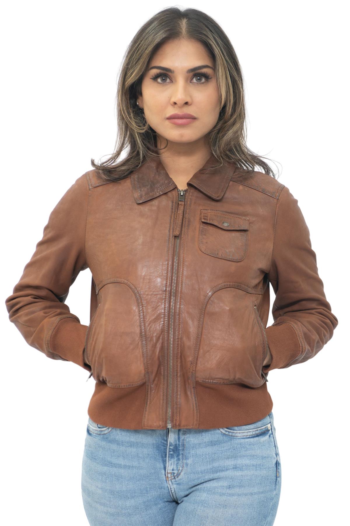 Womens Leather MA-1 Varsity Jacket-Ann Arbor