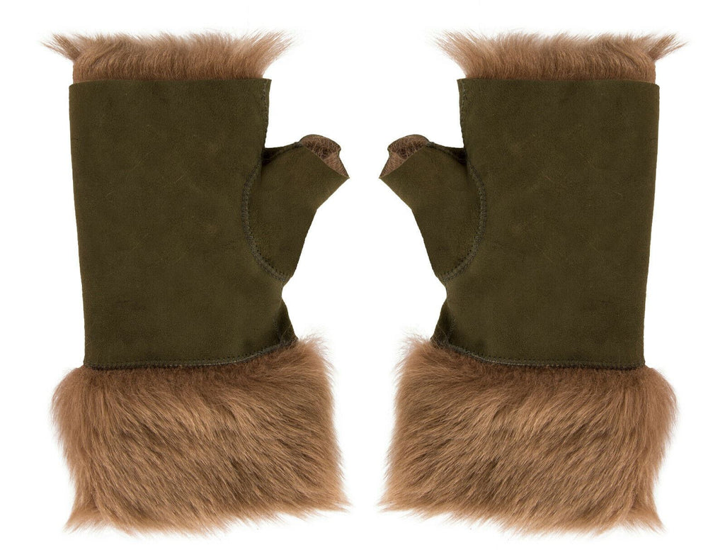 Womens Shearling  Mittens Fingerless Cuffs Toscana Suede Sheepskin Fur