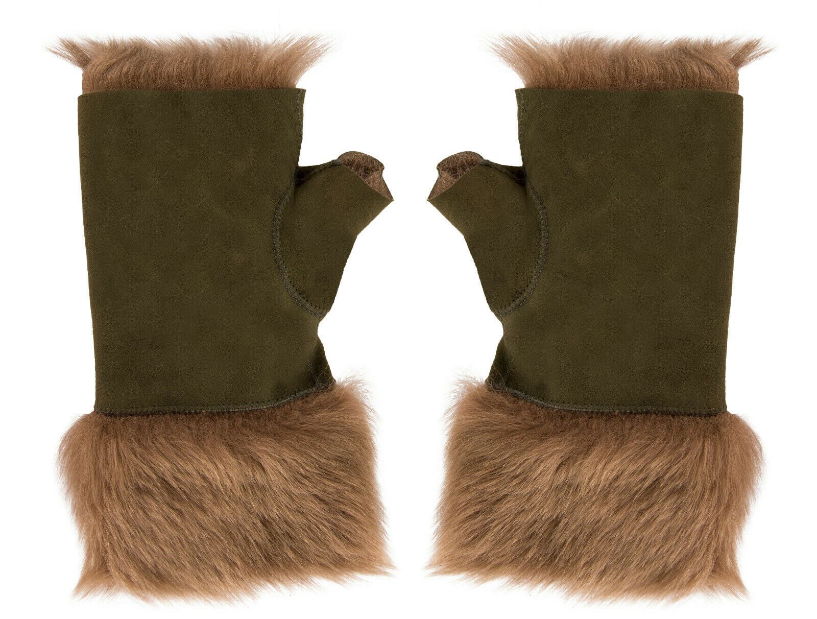 Womens Shearling  Mittens Fingerless Cuffs Toscana Suede Sheepskin Fur