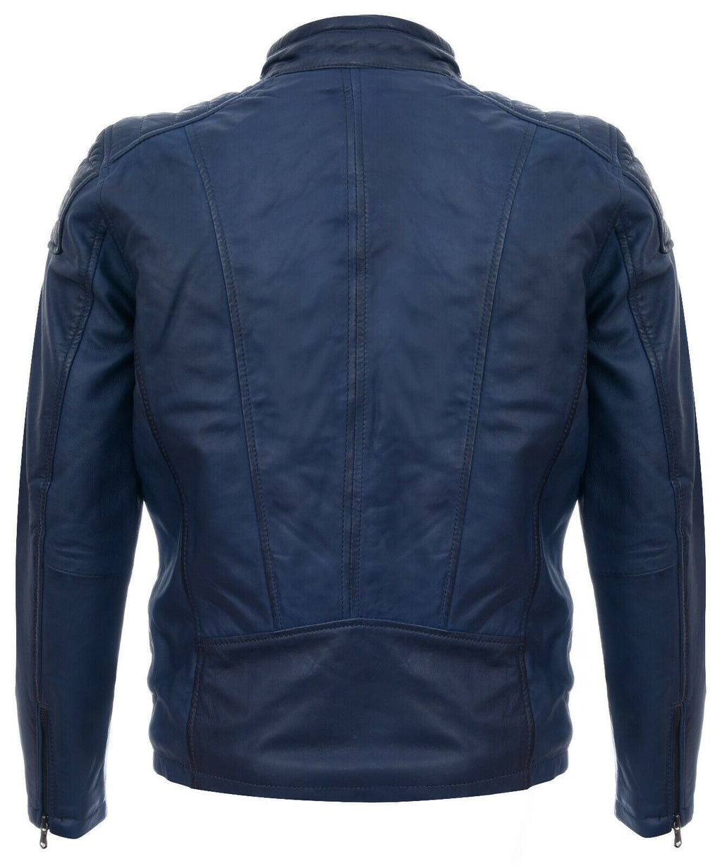 Mens Leather Jacket Vintage Quilted Retro Racing Zipped Biker - San Marino