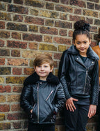 Kids Jackets Girls 100% Leather Detachable Collar Biker Jackets (3-13 Years)