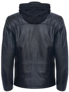 Mens Black Hooded Leather Biker Jacket-Salvador