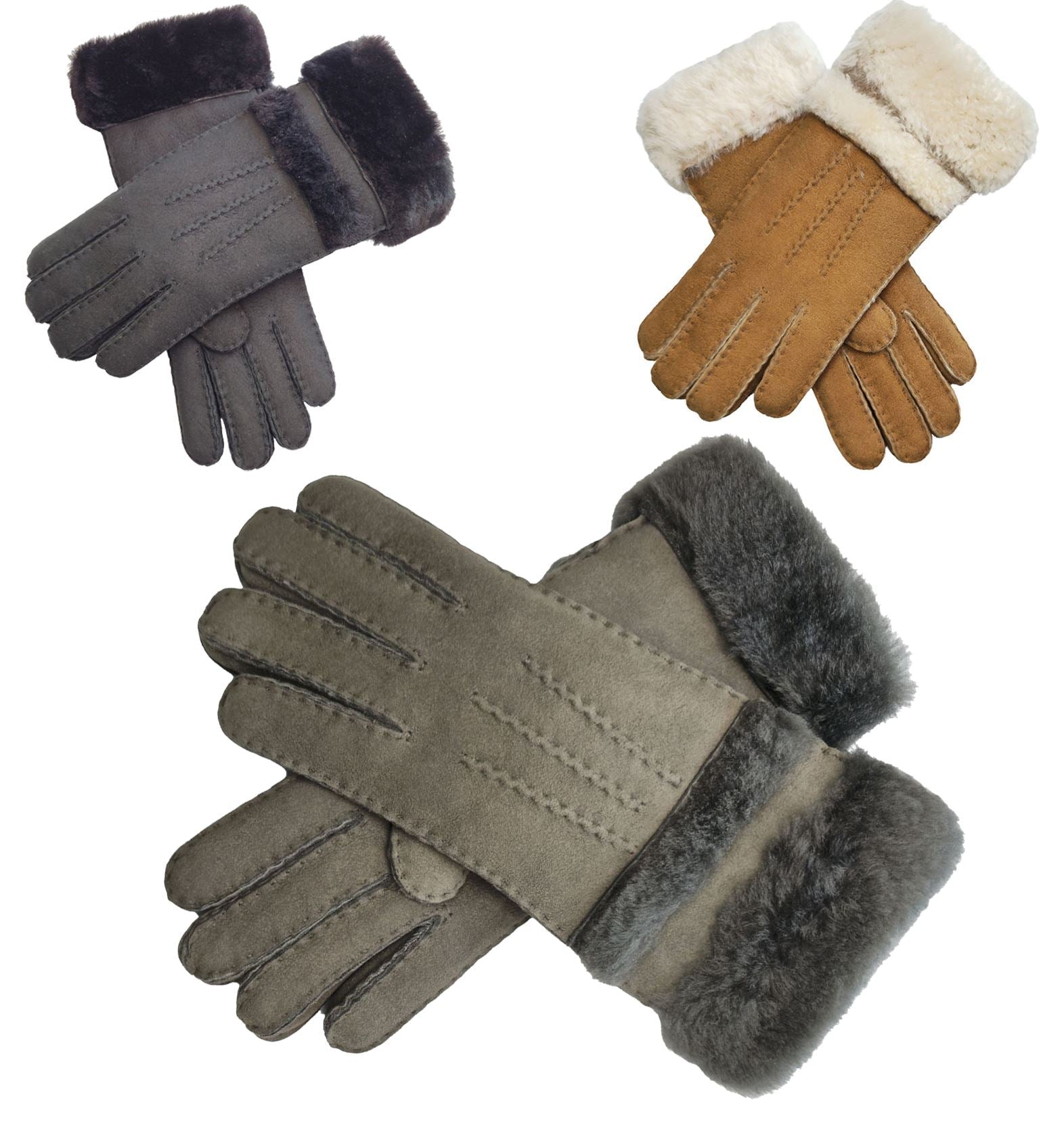 Womens Genuine Sheepskin Suede Gloves with Roll Up/Down Cuff