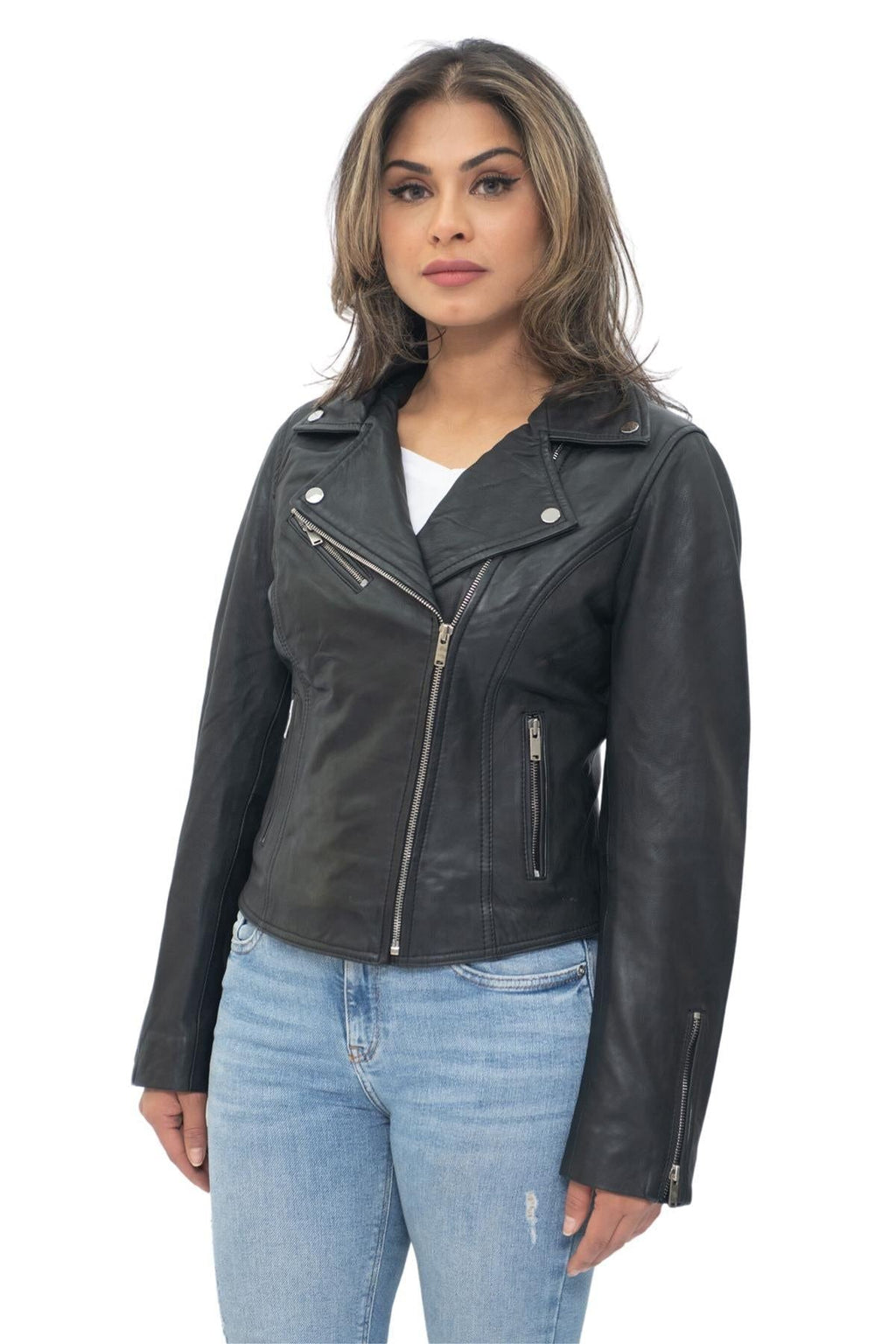 Womens Leather Classic Biker Brando Jacket-Baku