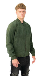 Mens Retro Goat Suede Varsity Leather Bomber Jacket-Athens