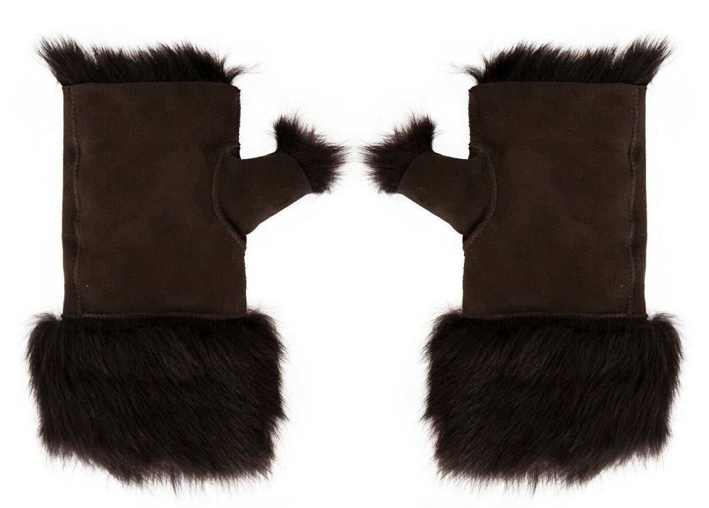 Womens Shearling  Mittens Fingerless Cuffs Toscana Suede Sheepskin Fur