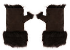 Womens Shearling  Mittens Fingerless Cuffs Toscana Suede Sheepskin Fur