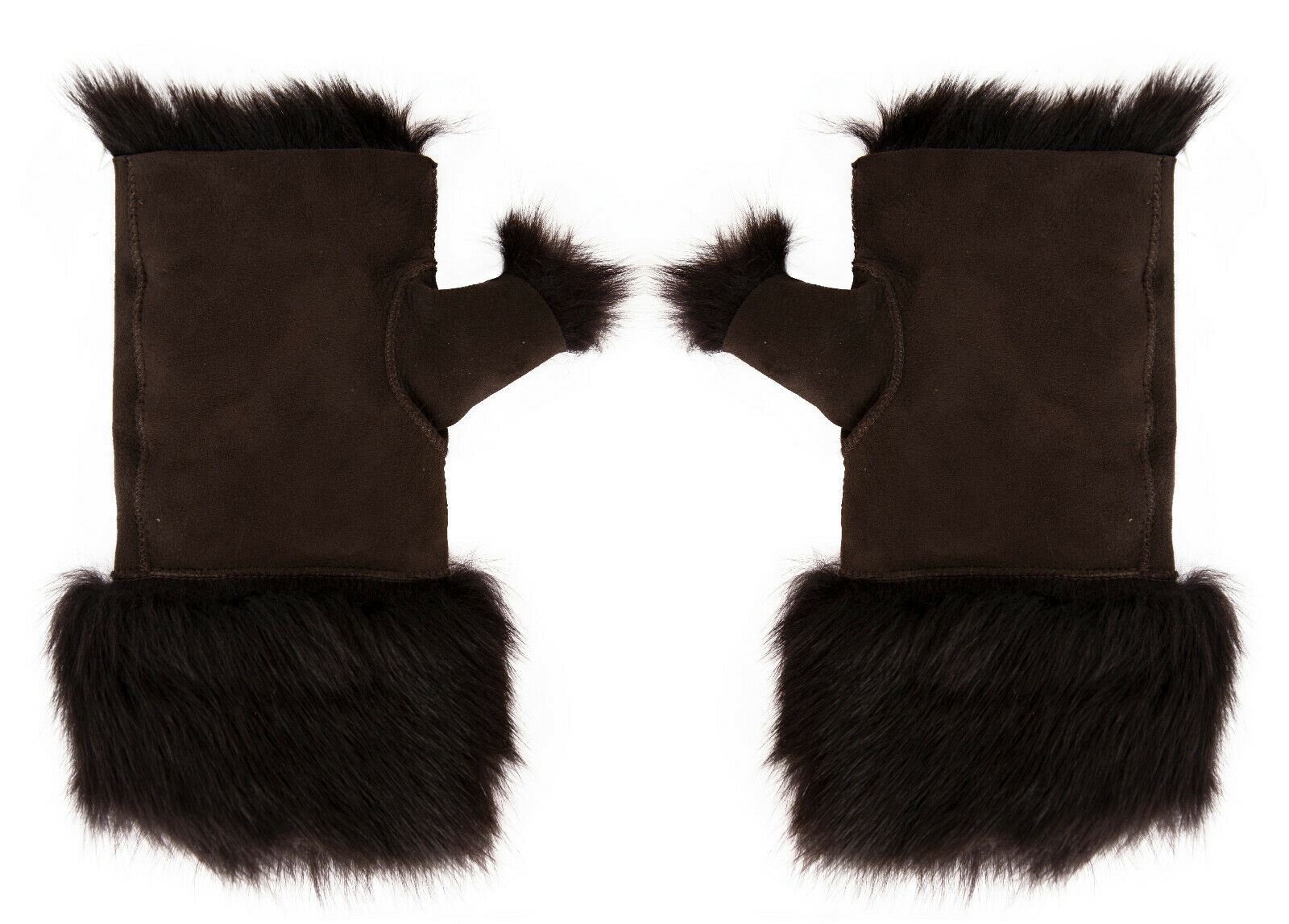 Womens Shearling  Mittens Fingerless Cuffs Toscana Suede Sheepskin Fur