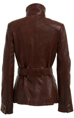 Womens Military Style Leather Biker Jacket-Phoenix