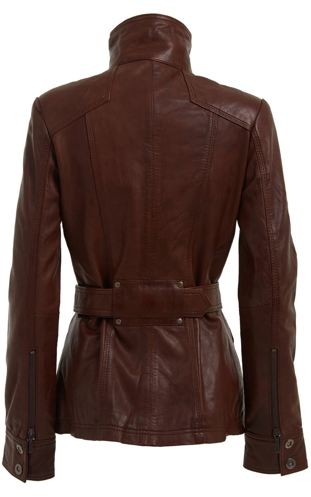 Womens Military Style Leather Biker Jacket-Phoenix