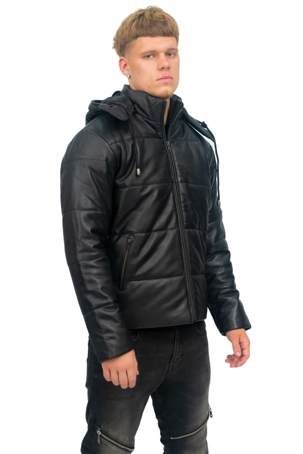 Mens Puffer Leather Bomber Jacket-Augsburg