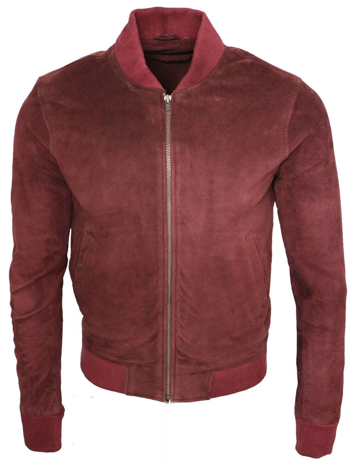 Mens Varsity Soft Suede Leather Bomber Jacket