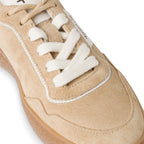 Tamaris Womens Beige White Leather Fashion Stripe Lace Up Sneakers