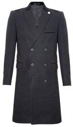 Mens 3/4 Black Long Double Breasted Crombie Overcoat Wool Coat Peaky Blinders