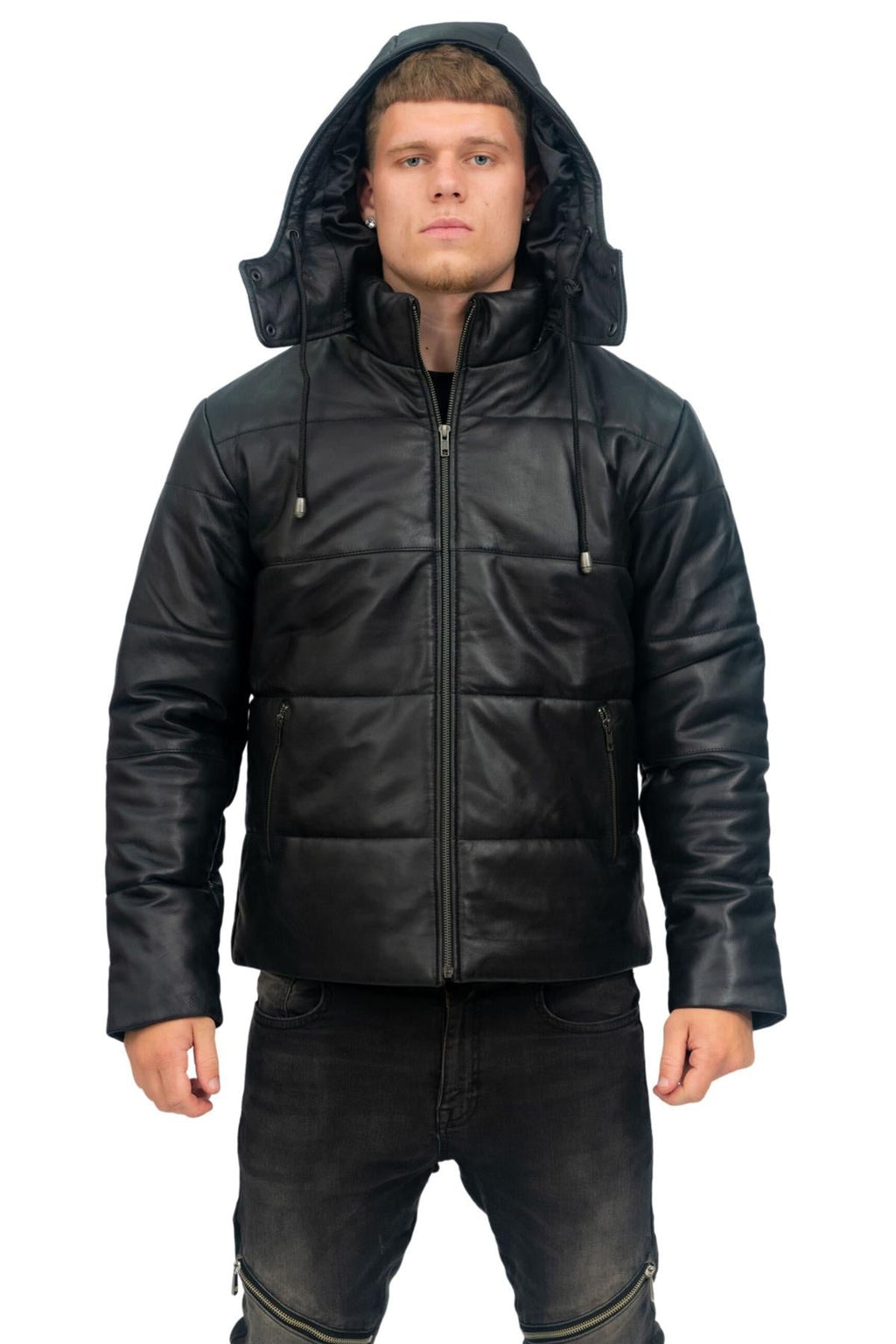 Mens Puffer Leather Bomber Jacket-Augsburg