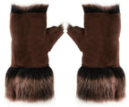 Womens Shearling  Mittens Fingerless Cuffs Toscana Suede Sheepskin Fur