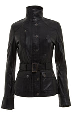 Womens Military Style Leather Biker Jacket-Phoenix