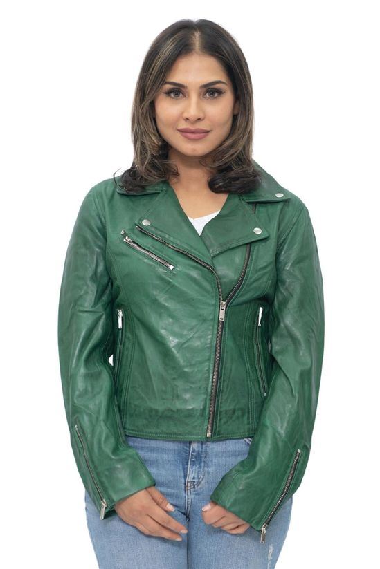 Womens Leather Classic Biker Brando Jacket-Baku