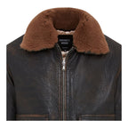 Men's Brown Leather Bomber Sheepskin Collar G-1 Pilot Jacket - Trick