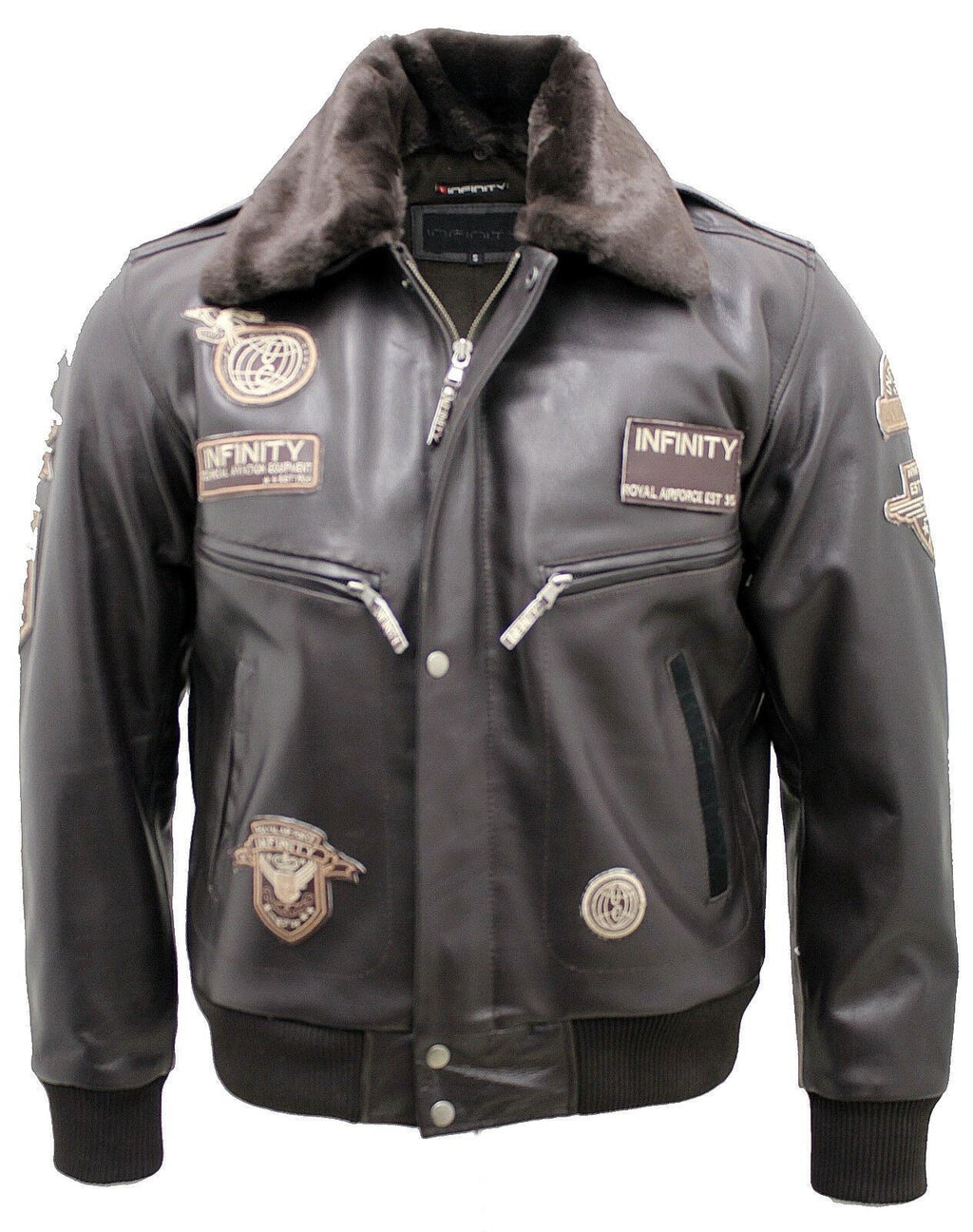 Mens Cow Hide Detachable Collar Leather Flight Bomber Jacket