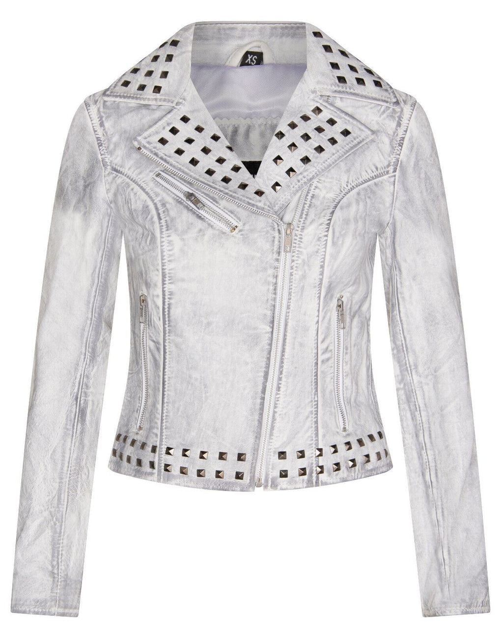 Womens Gothic Biker Leather Jacket with Studs-Bilbao