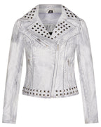 Womens Gothic Biker Leather Jacket with Studs-Bilbao
